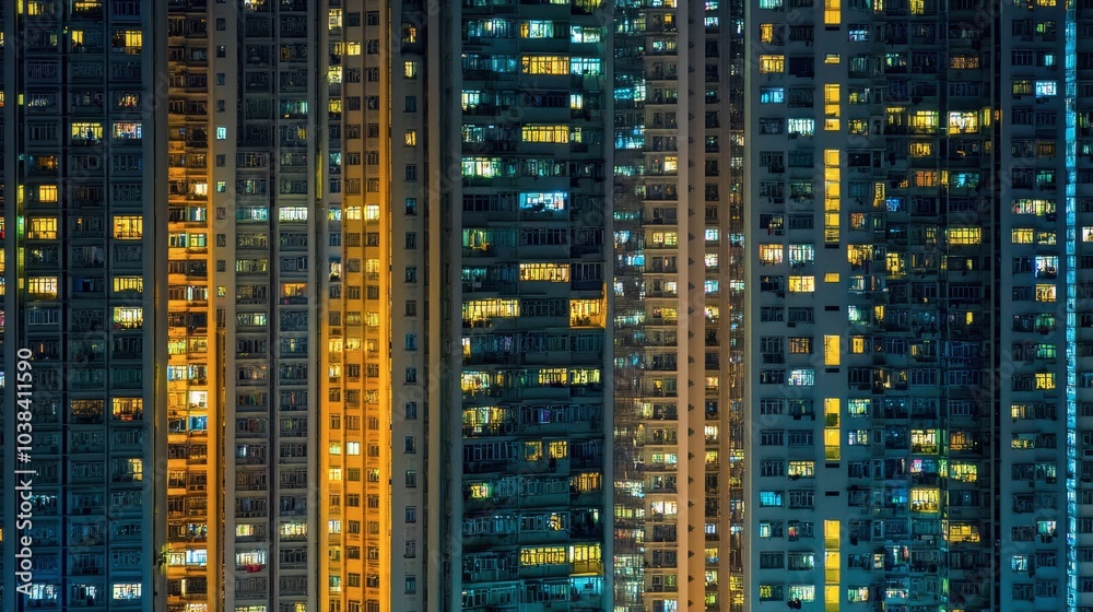 Vibrant Urban Nightscape with Painted Windows Vibrant Urban Nightscape with Painted Windows