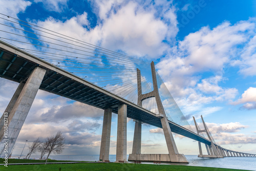 Vasco Da Gama Bridge Arches Over Lisbon's Tagus River photo