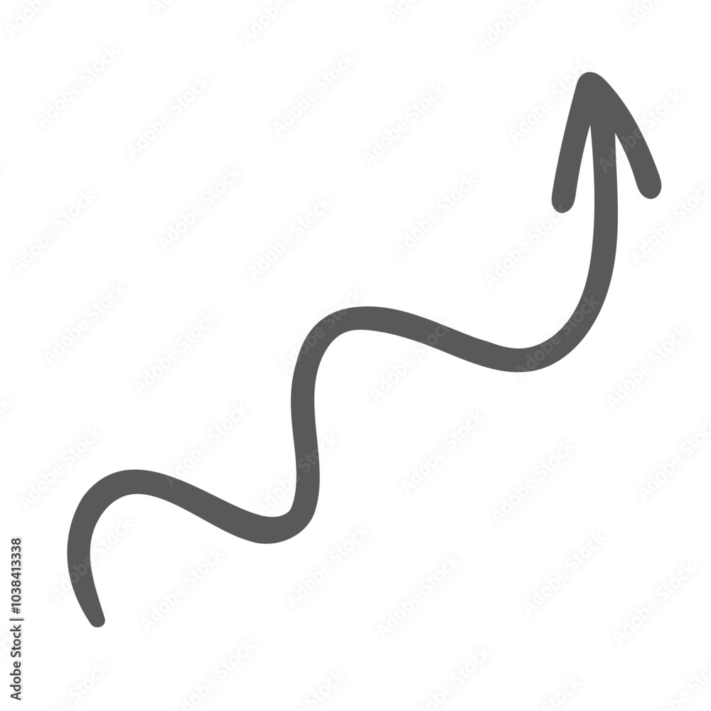 Spiral arrow up line icon. Outline hand drawn curly diagonal movement indicator to right with tip upwards. Direction mascot, simple doodle vintage element of curvy motion icon vector illustration Spiral arrow up line icon. Outline hand drawn curly diagonal movement indicator to right with tip upwards. Direction mascot, simple doodle vintage element of curvy motion icon vector illustration