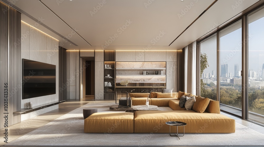 Fototapeta premium Modern Living Room Mockup with Stunning Views