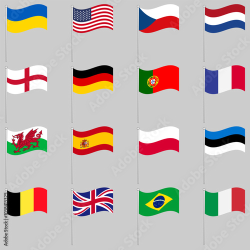 Set of waving flags of the main countries