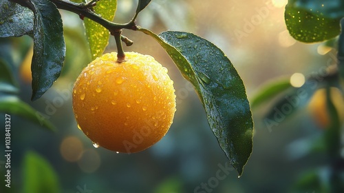 Golden Passion Fruit on a Lush Green Branch photo