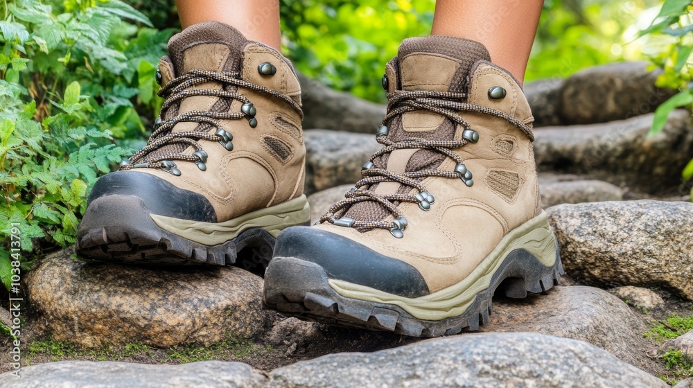 Hiking Boots on Rocky Trail Close Up   Adventure  Nature  Travel  Outdoors