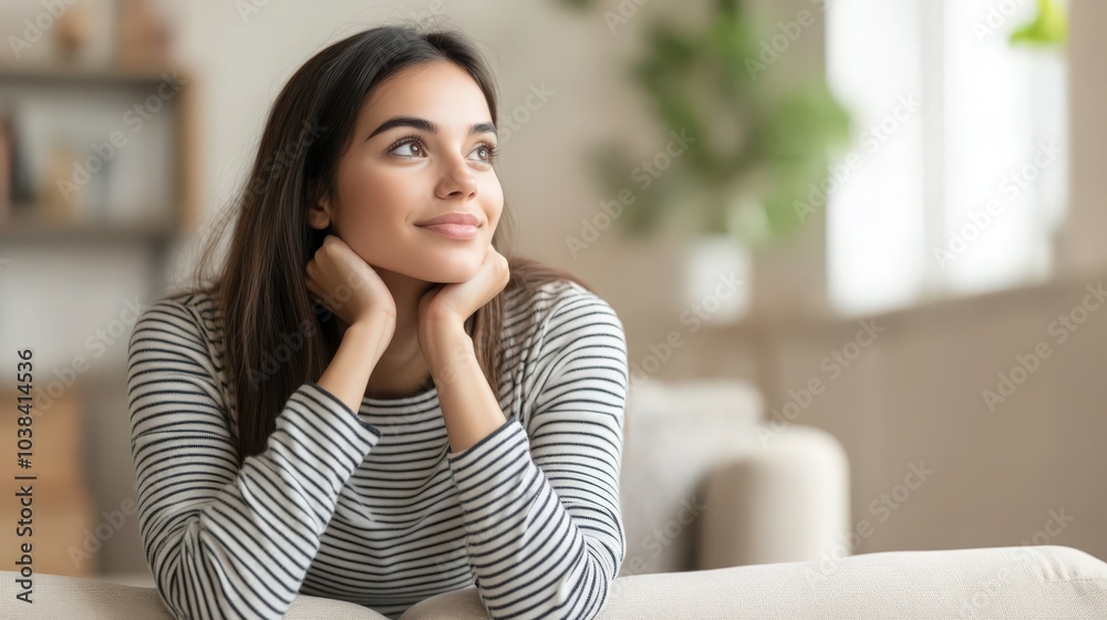 In cozy living room happy woman put hands behind head sitting leaned on couch 26s european female enjoy lazy weekend or vacation, housewife relaxing feels satisfied accomplish chores housework concept In cozy living room happy woman put hands behind head sitting leaned on couch 26s european female enjoy lazy weekend or vacation, housewife relaxing feels satisfied accomplish chores housework concept