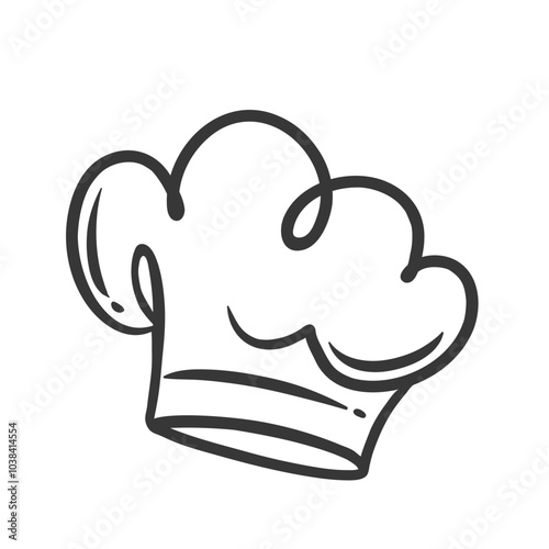 Chef hat icon, contour catering service symbol. Funny toque for head of professional chef or baker. Restaurant, bakery and cooking recipe mascot, hand drawn cookers cap icon vector illustration photo