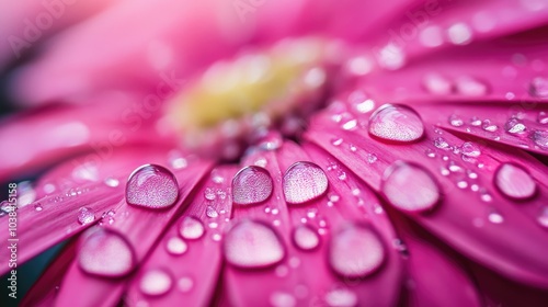 A macro shot of water droplets on a vibrant pink flower petal, showcasing the captivating beauty of nature's finest details