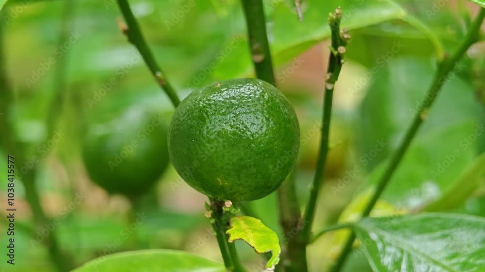 Green organic lime citrus fruit hanging on tree. Green organic lime citrus fruit hanging on tree.