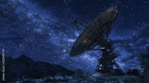 Obraz na płótnie Deep Space Communications Array : A large satellite dish array, sending and receiving signals from deep space, with a starry night sky above w salonie