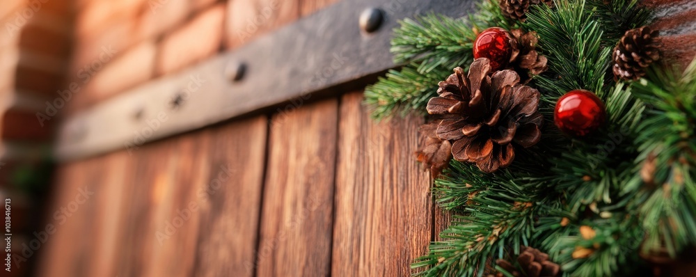 Rustic Christmas Door Decor with Pine Cones and Red Ornaments, Holiday Decorations Filling the Home with Seasonal Cheer Rustic Christmas Door Decor with Pine Cones and Red Ornaments, Holiday Decorations Filling the Home with Seasonal Cheer