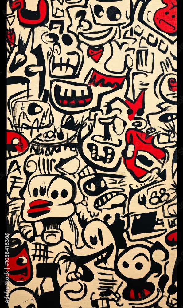 Abstract art with red and black on beige. Abstract art with red and black on beige.