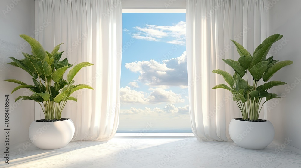 Fototapeta premium Bright and Airy Modern Room with Plants