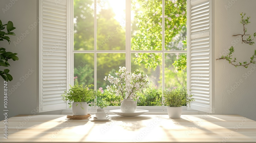 Fototapeta premium Bright and Airy Window with Stylish Plants