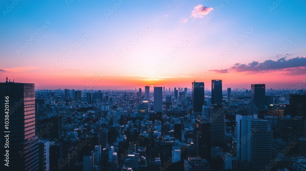 Fototapeta premium Cityscape and sunset at evening time