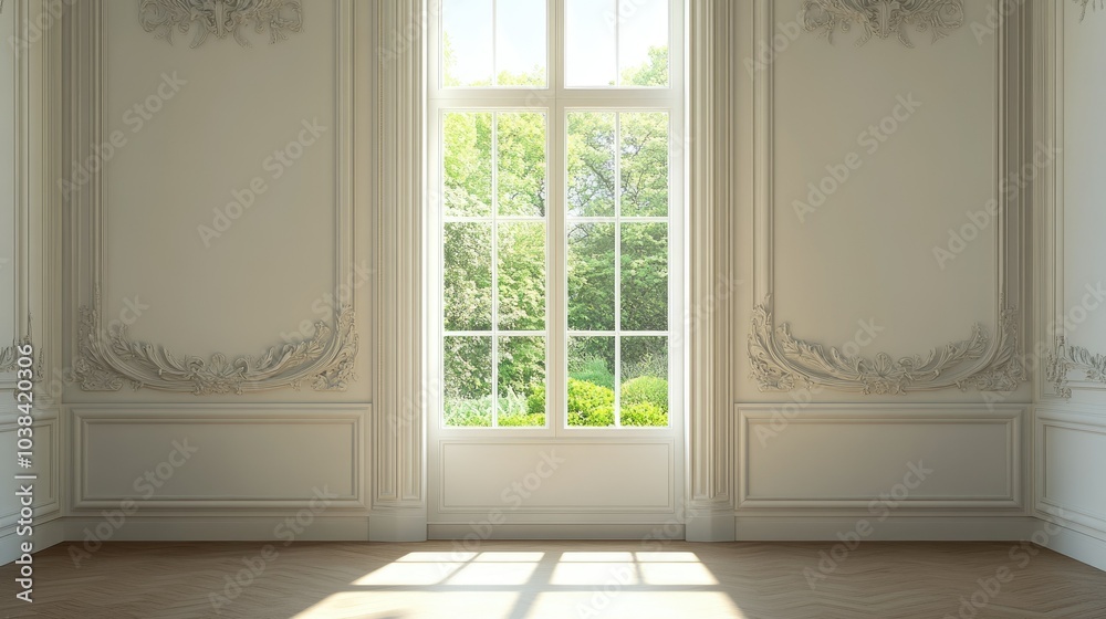 Fototapeta premium Elegant White Room with Intricate Moldings