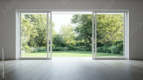 Modern Interior with White Walls and Garden View