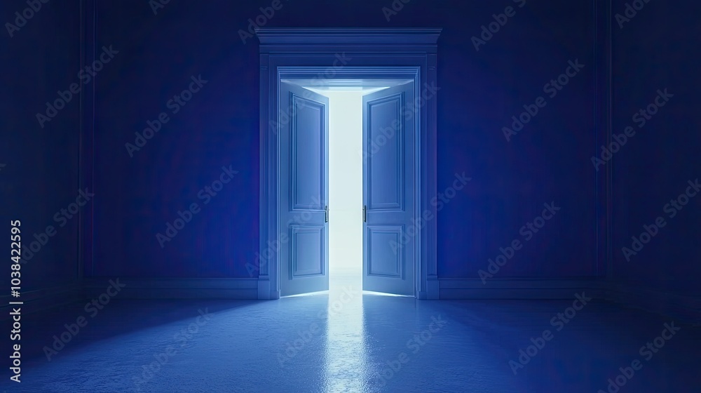 Luminous Open Double Doors in Dark Room Luminous Open Double Doors in Dark Room