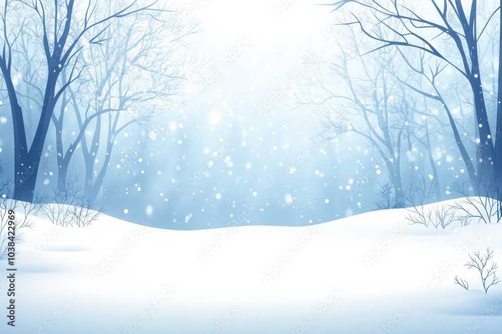 A serene winter landscape with snow-covered ground, gentle snowfall, and bare trees. The soft blue hues create a tranquil and peaceful atmosphere, perfect for winter scenes. A serene winter landscape with snow-covered ground, gentle snowfall, and bare trees. The soft blue hues create a tranquil and peaceful atmosphere, perfect for winter scenes.