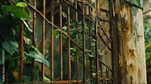 Closed factory gates with rusting metal and faded paint, symbolizing the decline of industry and the passage of time, reflecting a poignant reminder of economic shifts and the human impact of change