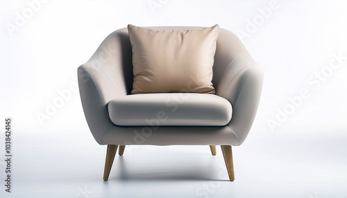 Elegant beige armchair with a light brown cushion, inviting comfort and sophistication. Perfect for a modern living space.