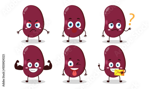 funny red bean cartoon with different expressions character design illustration