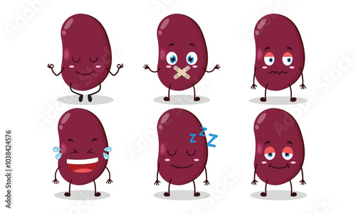 funny red bean cartoon with various expressions design illustration