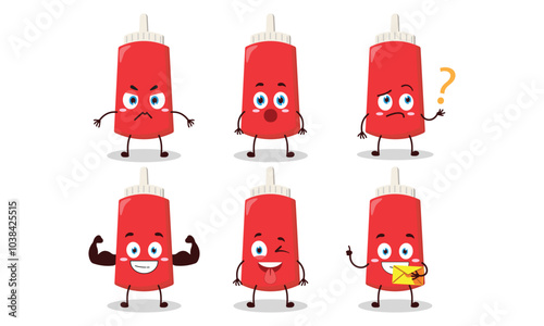 funny tomato sauce cartoon with different expressions character design illustration