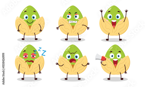 funny pistachio cartoon with many expressions design illustration