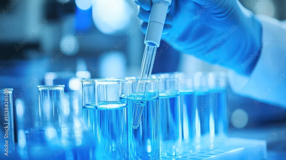 Scientist working in a lab, mixing chemicals in beakers as they make a groundbreaking discovery. Innovation and curiosity in science. Scientist working in a lab, mixing chemicals in beakers as they make a groundbreaking discovery. Innovation and curiosity in science.