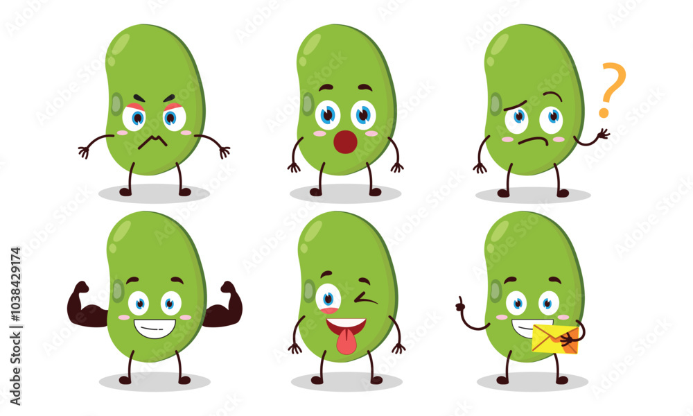 funny mung bean cartoon with different expressions character design illustration funny mung bean cartoon with different expressions character design illustration