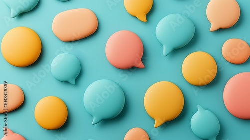 Minimalist speech bubbles in pastel colors on a turquoise background