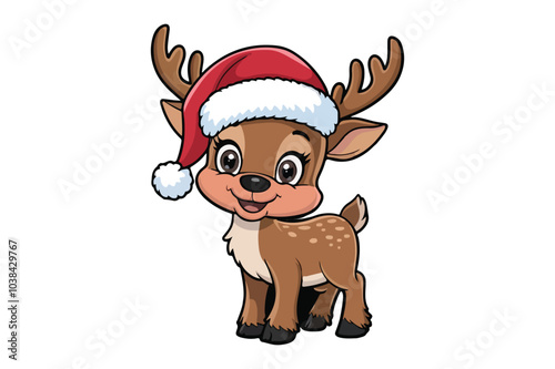 Cartoon Christmas Reindeer Vector Illustration on White Background.