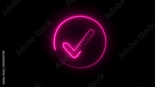 tick mark, success sign, yes icon, black background, Neon glow tick mark animation. 