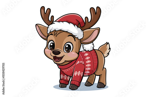 Cartoon Christmas Reindeer Vector Illustration on White Background.