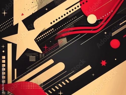 Abstract Deep Black, Crimson, and Gold Background with Cinema, Television, and Red Carpet Elements