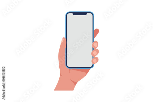 Flat Vector Illustration of Human Hand Holding Mobile Phone on White Background.