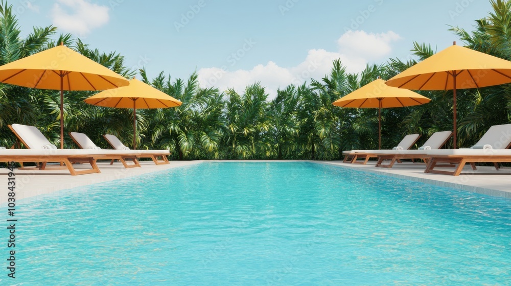 Tranquil Summer Pool with Sun Umbrellas and Loungers