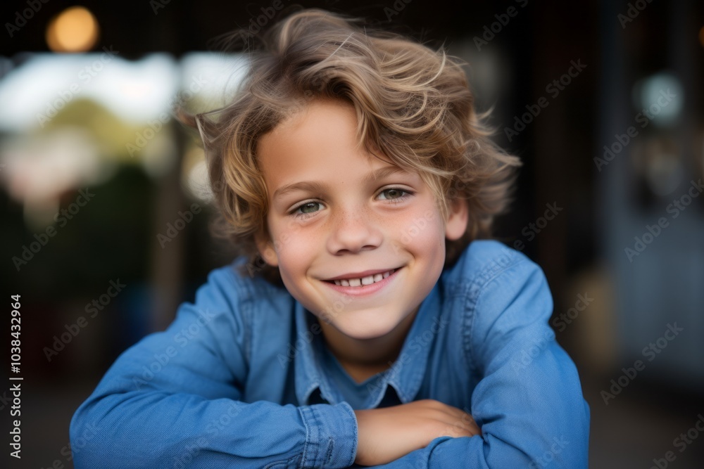 Portrait of a cute little boy with blond hair and blue shirt Portrait of a cute little boy with blond hair and blue shirt