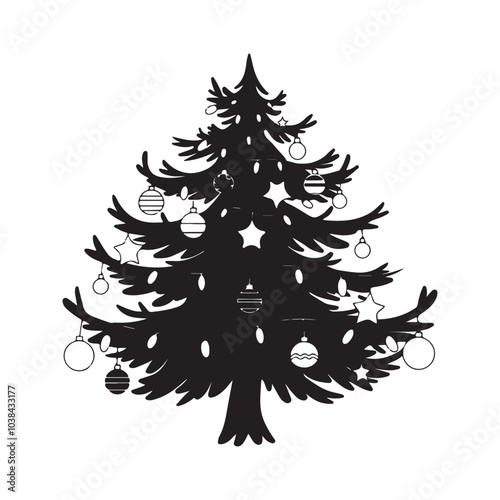 Simple Christmas Tree Vector Art on White Background.