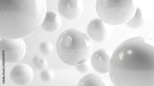 Abstract image featuring various sizes of white spheres floating in a soft