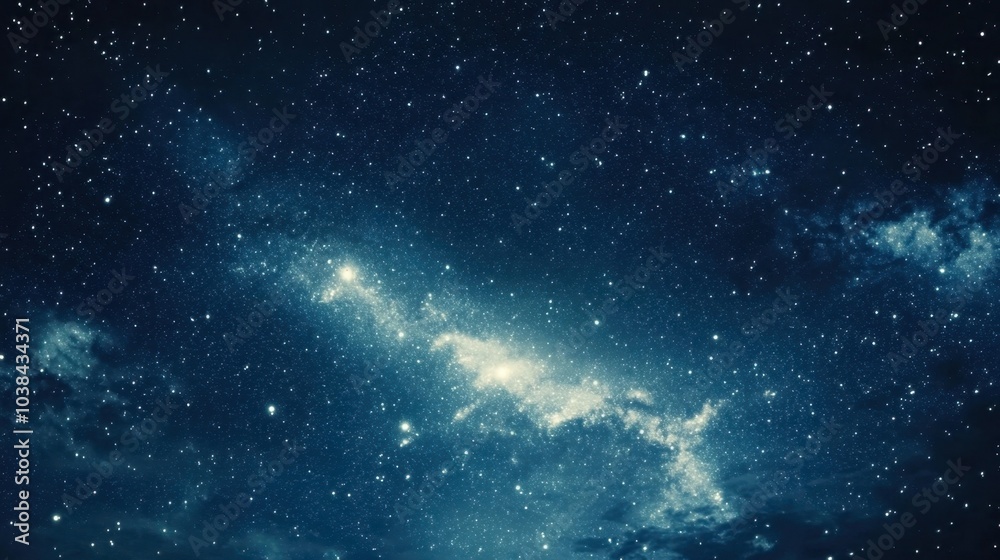Fototapeta premium An evening sky with a rich blue tone, sprinkled with stars and the faint glow of the galaxy's core.
