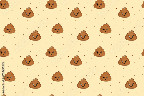 Yellow seamless pattern with cute poops. Poop. Vector background