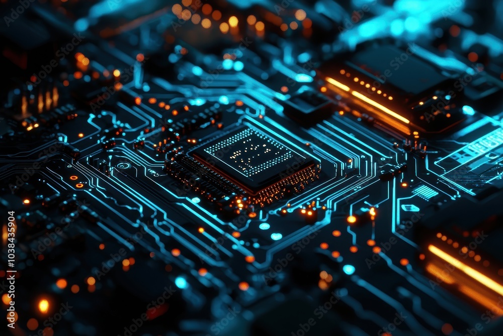 Close-Up of Advanced AI Chip with Intricate Circuits Close-Up of Advanced AI Chip with Intricate Circuits