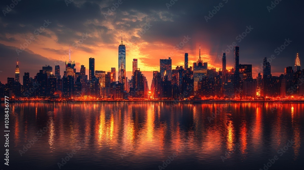 Twilight Skyline of New York City by Dusk Twilight Skyline of New York City by Dusk