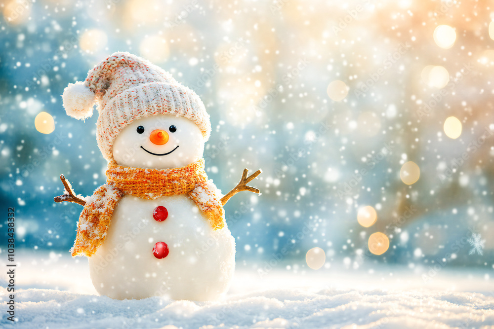 Christmas snowman in the snow on a sunny winter day Christmas snowman in the snow on a sunny winter day