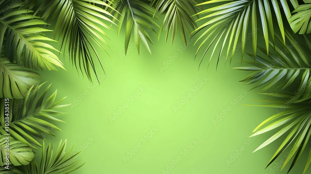 Vibrant green leaves frame a soft green background, creating a natural and refreshing atmosphere perfect for eco-friendly designs and projects. Vibrant green leaves frame a soft green background, creating a natural and refreshing atmosphere perfect for eco-friendly designs and projects.