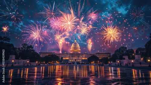 Stunning Fireworks Display Over Iconic Capitol Building at Night