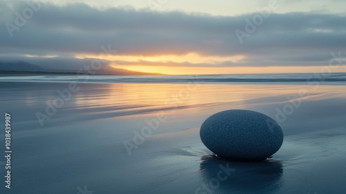 Sunset Beach with a Boulder