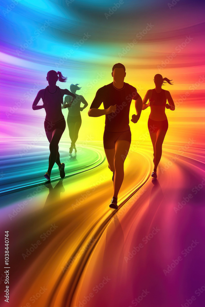 Läufer im Regenbogenlicht – Modernes Illustrations Konzept für Sport und Fitness Läufer im Regenbogenlicht – Modernes Illustrations Konzept für Sport und Fitness