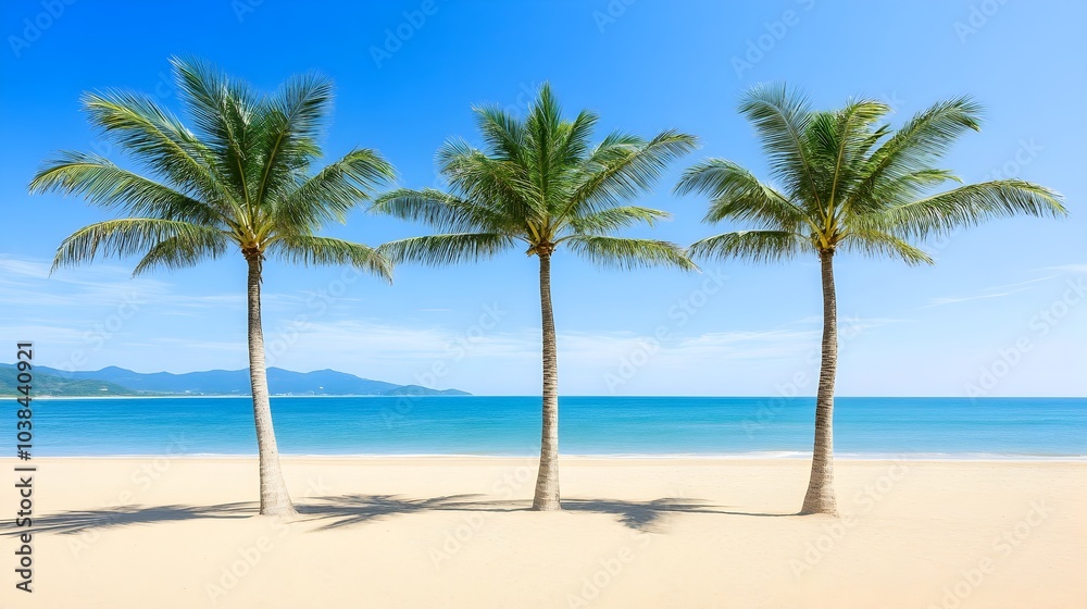 Serene Tropical Beach with Palm Trees and Turquoise Waters Serene Tropical Beach with Palm Trees and Turquoise Waters