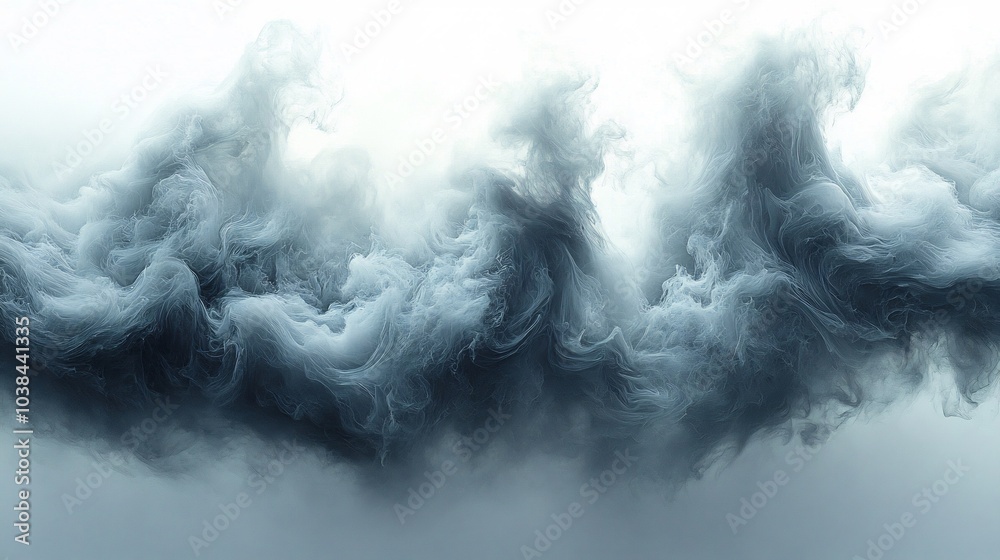 Dark storm clouds rise like smoke against clean white backdrop with swirling textures and billowing shapes creating a dramatic and foreboding scene of natures raw power Dark storm clouds rise like smoke against clean white backdrop with swirling textures and billowing shapes creating a dramatic and foreboding scene of natures raw power